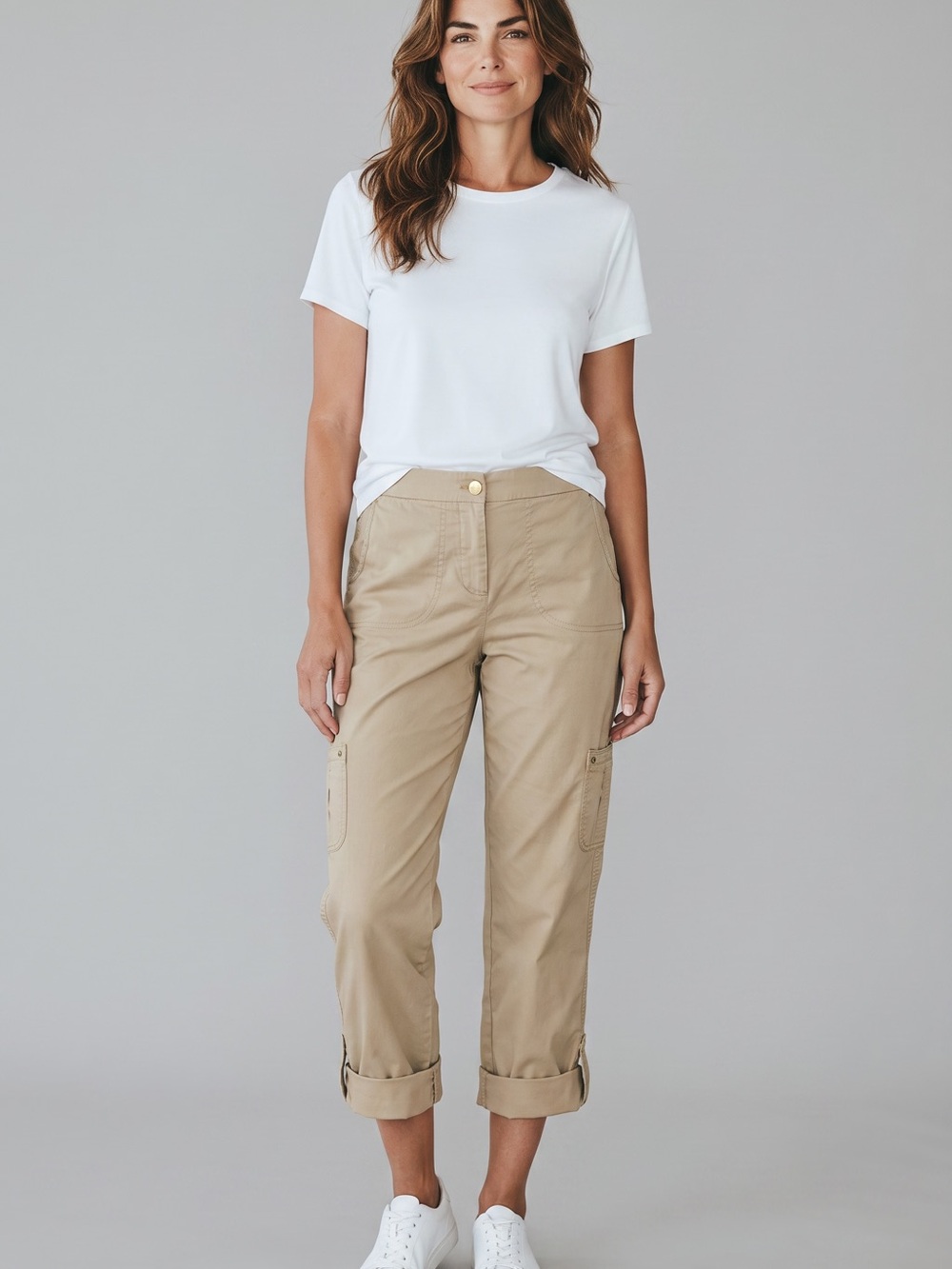 Chico's Cropped Utility Cargo Pants in Khaki cotton blend